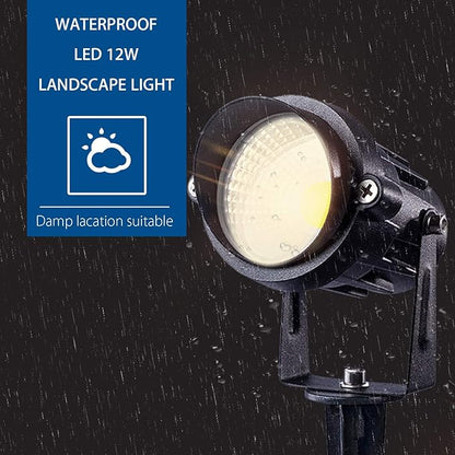 SUNVIE Outdoor Landscape LED Lighting 12W Waterproof Garden Lights COB Led Spotlights with Spiked Stand for Lawn Decorative Lamp US 3- Plug 3000K Warm White (2 Packs)