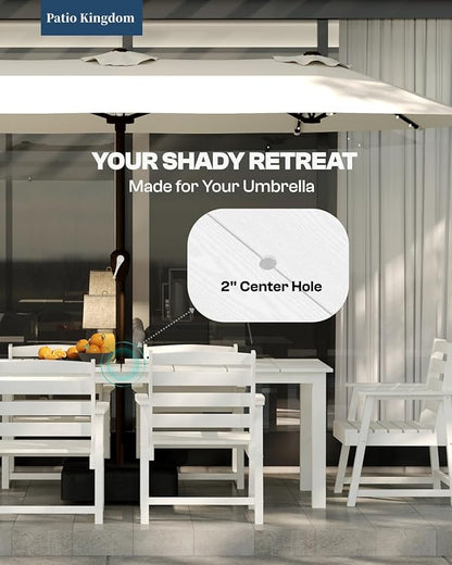 9-Piece Outdoor Dining Set for 8, 75.2'' HDPE Table with Umbrella Hole & Chairs, Weather-Resistant Patio Furniture for Lawn, Yard, Balcony, Deck (White)