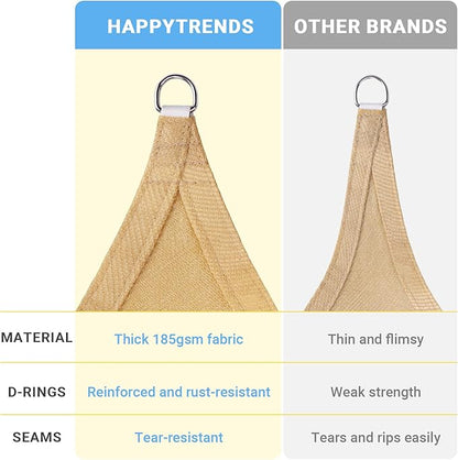 HappyTrends Sun Shade Sail,Heavy Duty UV Protection Beach Shade Canopy Wind sail,Tear and Rust Resistant Patio sail Shade for Yard Deck Lawn Garden Rectangle Sunshade(12'x 12',Sand)