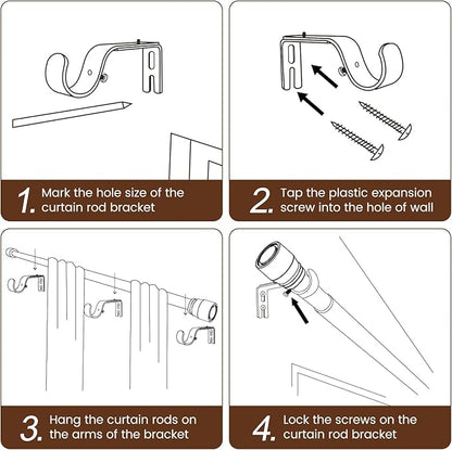 Silver Curtain Rod 30-144 inch 2 Pack, Fit 30 to 142, 66 to 120 inch Windows, 1 Inch Diameter Heavy Duty Adjustable Telescopic Rod