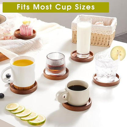Set of 6 Wooden Coasters With Holder - Coffee Table Coasters for Drinks, Modern Home Decor, Dining Table Decorative Set, Cute Beer Bar Rustic Outdoor Wood Coaster