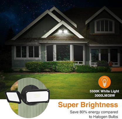 LEPOWER 28W 3000LM ‌LED Security Flood Light‌ ‌Outdoor‌, Switch Controlled Aluminum ‌Security Light‌, 2 Adjustable Heads, 5500K Daylight, IP65 Waterproof, Wet Location for Patio, Garden, Yard Lights