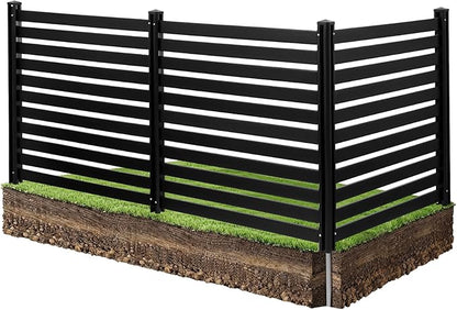 VEVOR 3 Panels Outdoor Privacy Screen, 50 x 48 in Air Conditioner Fence with 27.6 in Ground Stakes, Pool Equipment Enclosure, Vinyl Privacy Fence, Ideal for Trash Can and A/C Units, Black