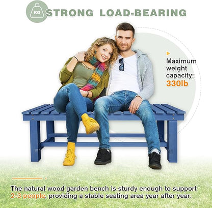 Outdoor Garden Wood Bench, 2-Person Weatherproof Wooden Bench Park Narrow Bench, Never Rot or Fade Waterproof Backless Bench for Entryway, Outdoor, Patio, Porch, Backyard and Park (Blue, 35.5''/90cm)