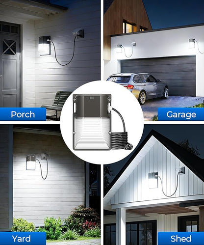 CINOTON 30W Plug in LED Wall Pack Light with Dusk to Dawn Sensor, 3600LM, 5000K Daylight [120Vac] Outdoor Wall Lights IP65 Waterproof LED Security Flood Lighting for Garage Warehouse with 6Ft US-Plug