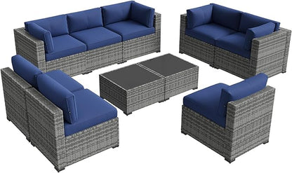Aoxun Patio Furniture Sets, 10-Piece Outdoor Patio Furniture with Thick Cushions, Wicker Outdoor Conversation Set Sectional Sofa for Backyard, Poolside, Garden