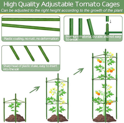 Halatool 4 Pack Tomato Cages for Garden,Up to 48in Adjustable Tomato Cage, Garden Stakes Tomato Trellis for Pots, Tomato Plant Support for Raised Garden Bed & Climbing Vegetables Flowers