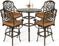 VIVIJASON 5-Piece Patio Swivel Bar Stools Set, All Weather Cast Aluminum Outdoor Bar Height Bistro Set with 4 Cushioned Bar Chairs & 35.4" High Bar Table w/Umbrella Hole for Backyard, Lawn, Garden