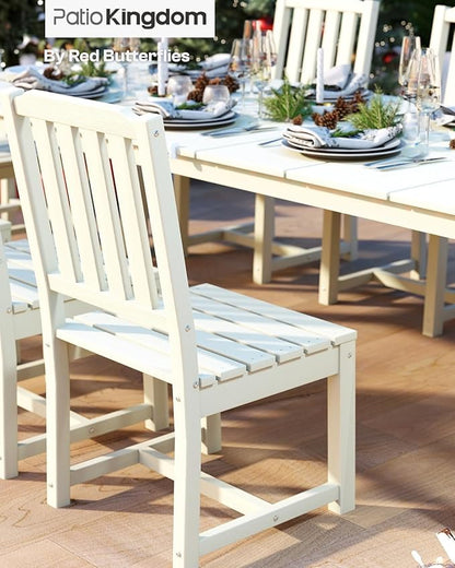 7-Piece White Outdoor Dining Set with Beige 11FT Large Patio Umbrella, 75.2'' HDPE Table & Chairs for 6, Weather-Resistant Furniture with Umbrella Hole for Patio, Lawn, Poolside