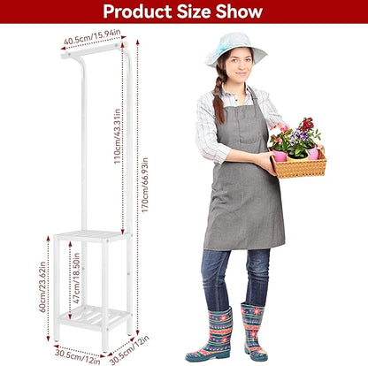 IBUYKE 67 Inch Tall Plant Stand Indoor Outdoor, 3 Tier Metal Hanging Plant Shelf for Multiple Plant, Heavy Duty Plant Holder Flower Stand for Living Room Patio Balcony Garden, White TMJ076W