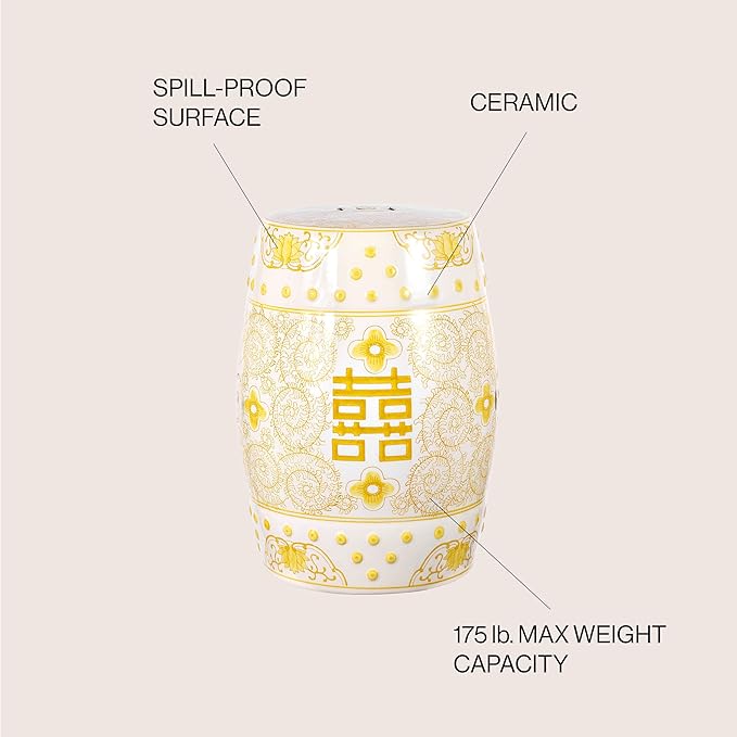 Decorative Garden Stools, 18-Inch Ceramic Drum Seat in Yellow and White