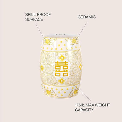 Decorative Garden Stools, 18-Inch Ceramic Drum Seat in Yellow and White