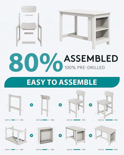 SERWALL 10-Piece HDPE Counter Height Dining Table Sets with Storage and Wine Rack, 2 Rectangular Bar Table with Bar Stools Set of 8 for Garden, Backyard, Kitchen, White