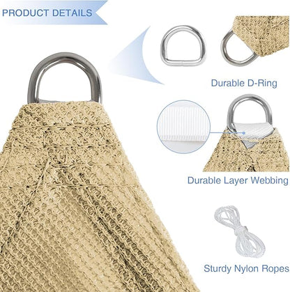 E&K Sunrise 28' x 28' x 28' Sun Shade Sail Triangle Canopy Shade Cover UV Block for Patio Backyard Garden Outdoor (Sand)