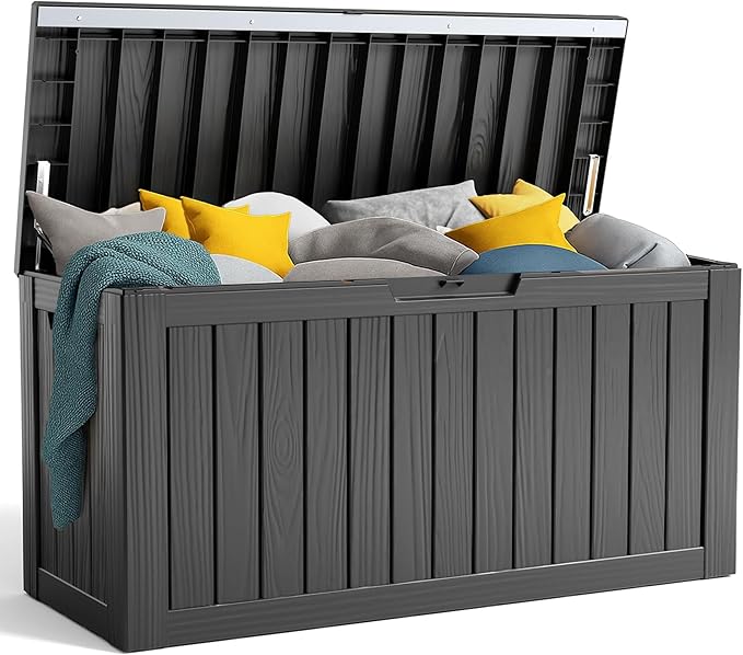 Deck Box, 90 Gallon Black Resin Outdoor Storage