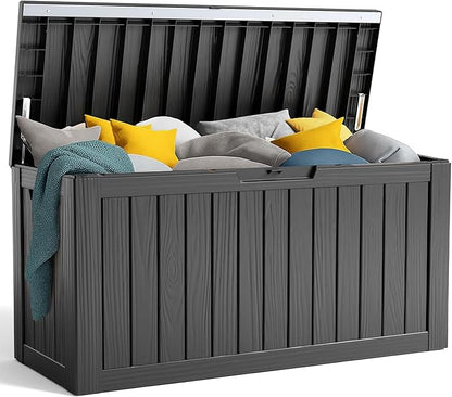 Deck Box, 90 Gallon Black Resin Outdoor Storage