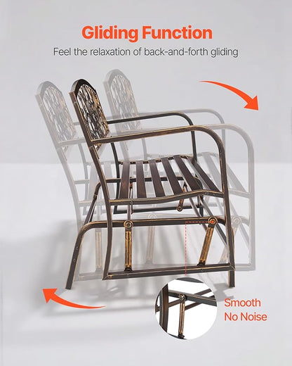 VEVOR Outdoor Bench, 50 inch, Carbon Steel Metal Frame with Cast Iron Backrest and Round Edge Armrests, Weatherproof Outside Glider Bench for Patio, Garden, Park, Yard, Front Porch, Antique Bronze