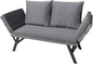 Greesum Outdoor Sofa, Woven Rattan Patio Furniture, Convertible Daybed or Double Chair with Adjustable Armrests, Cushions and Pillows for Yard, Porch, Pool, Gray Lounger & Blue Pillowcase