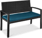 Best Choice Products Outdoor Bench 2-Person Wicker Garden Patio Benches Seating Furniture for Backyard, Porch w/Seat Cushion, 700lb Capacity - Peacock Blue/Black