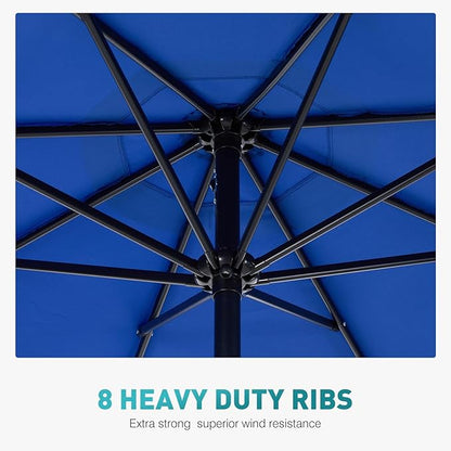 OLIXIS 9ft Patio Umbrella with Tilt and Crank Button & 8 Sturdy Ribs Waterproof, Patio Table Umbrella Perfect for Poolside, Terrace, Beach and Outdoor Restaurant, Blue