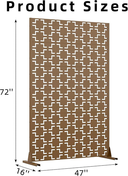 Casaphoria Metal Privacy Screen Outdoor, 72" H x 47" W Freestanding Decorative Privacy Screen for Patio Deck Balcony Garden with Stable Base, Brown-Square