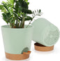 8-Inch Plant Pots, Self-Watering Planters with Drainage Holes & Saucers for Indoor and Outdoor Plants (2-Pack, Green)