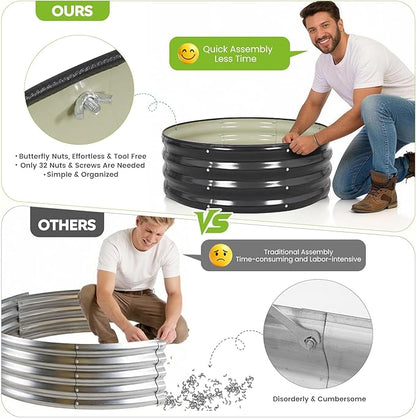 ZORMY Galvanized Raised Garden Bed Outdoor, Round Metal Planter Boxes 2 Pcs, 3x3x1ft Steel Raised Bed Kit for Planting Vegetables, Fruits, Flowers(Grey)