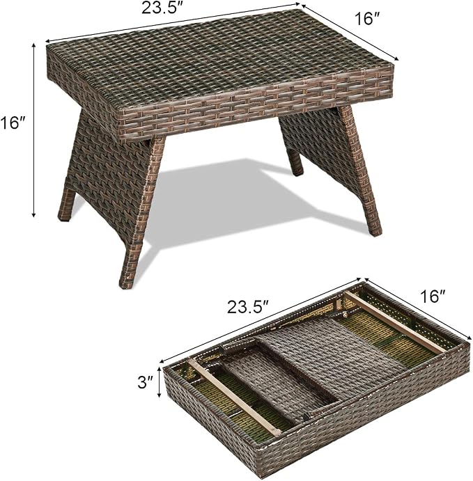 Folding Rattan Side Table with 110 lb Capacity for Patio