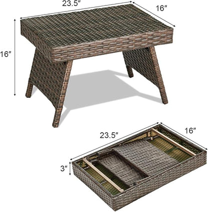 Folding Rattan Side Table with 110 lb Capacity for Patio