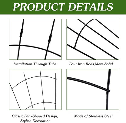 4 Pack 32'' Garden Trellis for Climbing Plants Outdoor Metal Trellis for Potted Plants Indoor Fan Shape Plant Support for Houseplant Flower Ivy Vine
