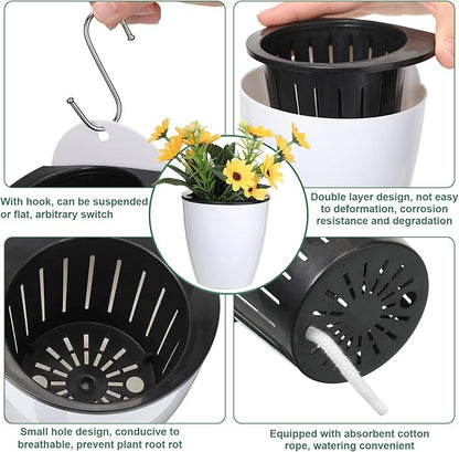 Amyhill 16 Pcs 5'' and 4.33'' Self Watering Hanging Planter for Indoor Plants Wall Planter with Hook and Absorbent Cotton Rope Wall Plant Holder Wall Mounted Planters White Flower Pots for Garden
