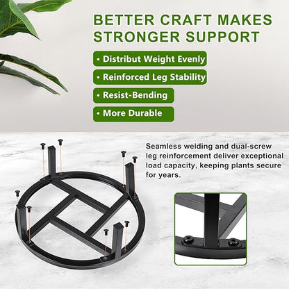 Metal Plant Stand Indoor Outdoor, Heavy Duty Plant Riser, Sturdy Flower Pot Holder Low Planter Stand, Single Flower Pot Stands, Modern Planter Stool for Indoor Plants (Black, 11.8"-2PCS)