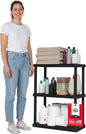 IRIS USA 3-Shelf Light Duty Plastic Storage Shelves, 150lb Capacity, 33" H x 24" W x 12" D, Medium Modular Shelving Unit Storage Organizer for Bathroom, Laundry, Garage & Home, Storage Rack - Black