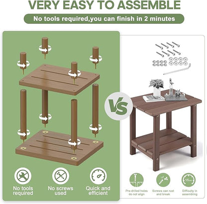Outdoor Side Table, 2-Tier Small Outdoor Table for Patio, Adirondack Side Tables for Outside or Indoor, Bamboo End Table for Pool, Porch, Weather Resistant Easy Maintenance,Brown