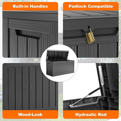 Deck Box, 90 Gallon Black Resin Outdoor Storage
