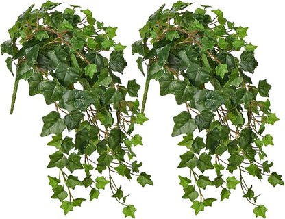 Hollyone 2pcs Artificial Hanging Plants 24" Fake Ivy Vine Faux Ivy Leaves Hanging Plant Greenery for Wall House Room Patio Indoor Outdoor Home Shelf Office Wedding Decor, UV Resistant