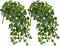 Hollyone 2pcs Artificial Hanging Plants 24" Fake Ivy Vine Faux Ivy Leaves Hanging Plant Greenery for Wall House Room Patio Indoor Outdoor Home Shelf Office Wedding Decor, UV Resistant
