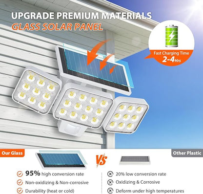 WdtPro Solar Lights Outdoor Motion Sensor, 3500LM Bright Solar Flood Lights Outdoor, Adjustable & Upgrade Glass Panel, Wireless LED Solar Powered Security Spot Lights Waterproof for Yard-2Pack, White