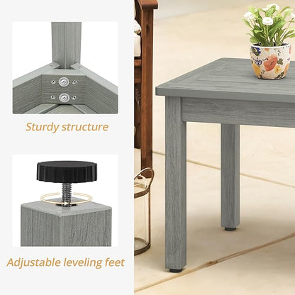 LUE BONA Outdoor Coffee Table Rectangle, 42.5" HDPS Patio Coffee Tables for Outside, All Weather Patio Coffee Table with Slatted Tabletop for Deck, Garden, Balcony, Indoor or Outdoor Use, Light Gray