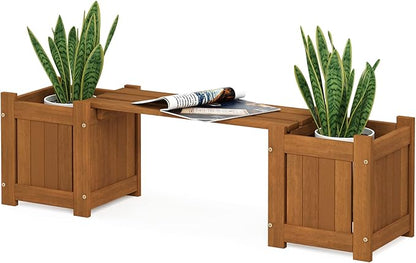 Furinno Tioman Hardwood Mini Outdoor Planter Box with Bench for Garden Plant