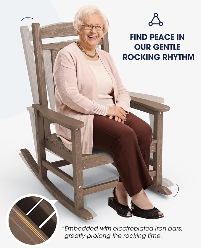 Rocking Chairs 2-Pack, Brown HDPE, 350 lb Capacity
