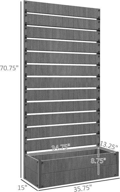 Outsunny Raised Garden Bed with Trellis for Climbing Plants, Planter Box with Self Draining Gap, Freestanding Trellis Planter for Outdoor, Patio, Deck, 35.75" x 15" x 70.75", Dark Gray