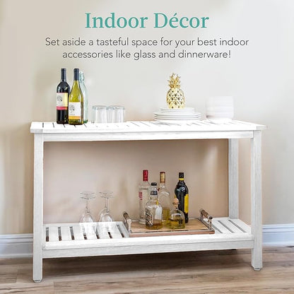 Best Choice Products 48in 2-Shelf Eucalyptus Wooden Console Table Indoor Outdoor Multifunctional Buffet Bar Storage Organizer w/Foot Sliders - White
