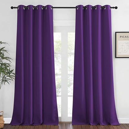 NICETOWN Blackout Window Curtain 90 inch Length - Room Darkening Thermal Insulated Grommet Large Window Treatment Light Blocking for Bedroom/Doorway (Royal Purple, 1 Panel, W52 x L90)
