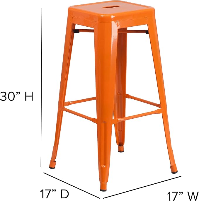Bar Stool 30" Orange Metal Backless Stackable Indoor-Outdoor