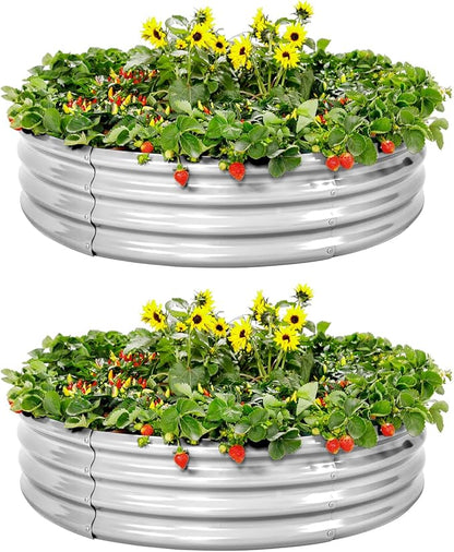 Land Guard 2 Pack 2×2×1ft Galvanized Raised Garden Bed, Planter Raised Garden Beds Outdoor, Round Clearance Raised Garden Beds for Gardening Vegetables……