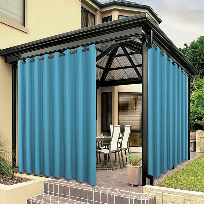 BONZER Outdoor Curtains for Patio Waterproof Thick Privacy Wide Grommet Light Filtering Outside Curtains for Porch Pergola Gazebo Deck, 1 Panel, 110W x 108L inch, Teal
