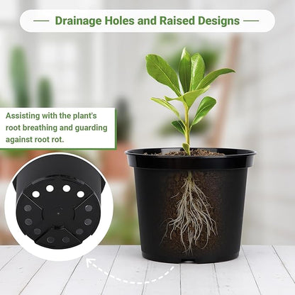 GREANER Plant Nursery Pots, 10 Inch Round Sturdy Garden Pots for Outdoor Indoor Plants, Plastic Black Seed Starting Container for Succulents, Seedlings(10PCS)