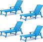 LUE BONA Outdoor Chaise Lounge Chairs Set of 4, HDPS Chaise Lounger, 5 Positions Adjustable Lounge Chairs, Pool Lounge Chair with Wheels for Poolside, Blue