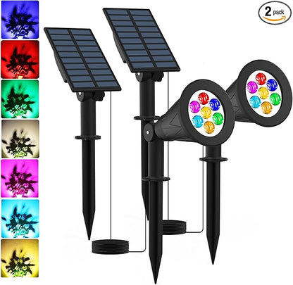 T-SUNUS RGB Solar Landscape Spotlights Christmas, Color Changing Spot Lights Waterproof IP65 Garden Pond, 180° Adjustable Halloween Wall Tree Light Separately Installed for Outdoor Indoor 2 Pack